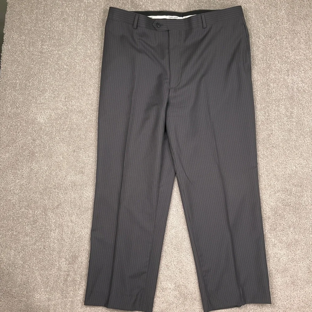 Pronto Uomo Suit Mens 46S 41W Gray Pinstripe Traditional Executive 2 Button Wool